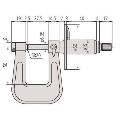 Циферблатный микрометр 119-202 для измерения листового металла