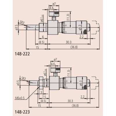 Микрометрические головки диапазона 6,5 мм со стопором микрометрического винта