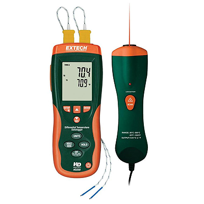 Дифференциальный термометр-регистратор Extech HD200 двойного ввода + ИК термометр, до 1372°С