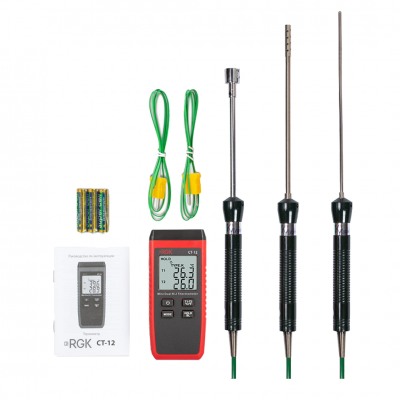 Термометр RGK CT-12 с зондом температуры воздуха TR-10A, поверхностным зондом TR-10S и погружным зондом температуры TR-10W